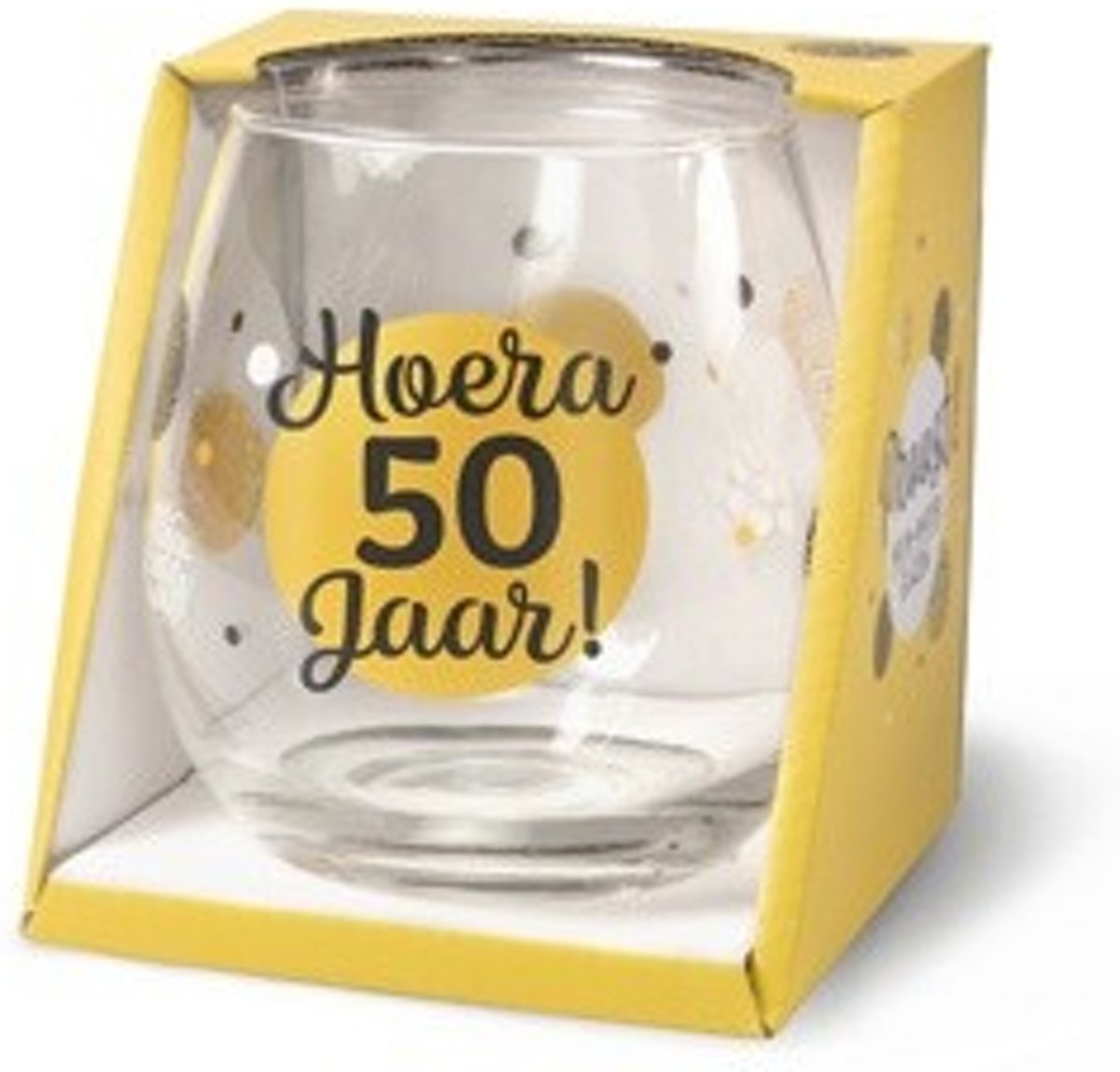 Water- wijnglas Hoera 50 jaar. voor Sarah of Abraham