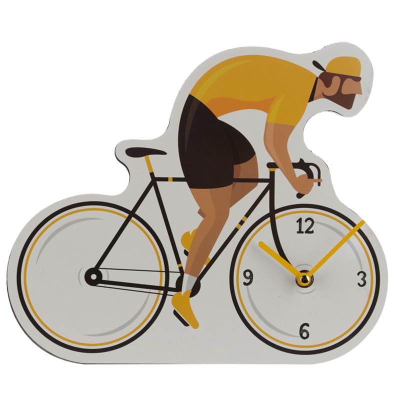 Savant lastig Verder Wandklok fiets wielrenner met gele trui
