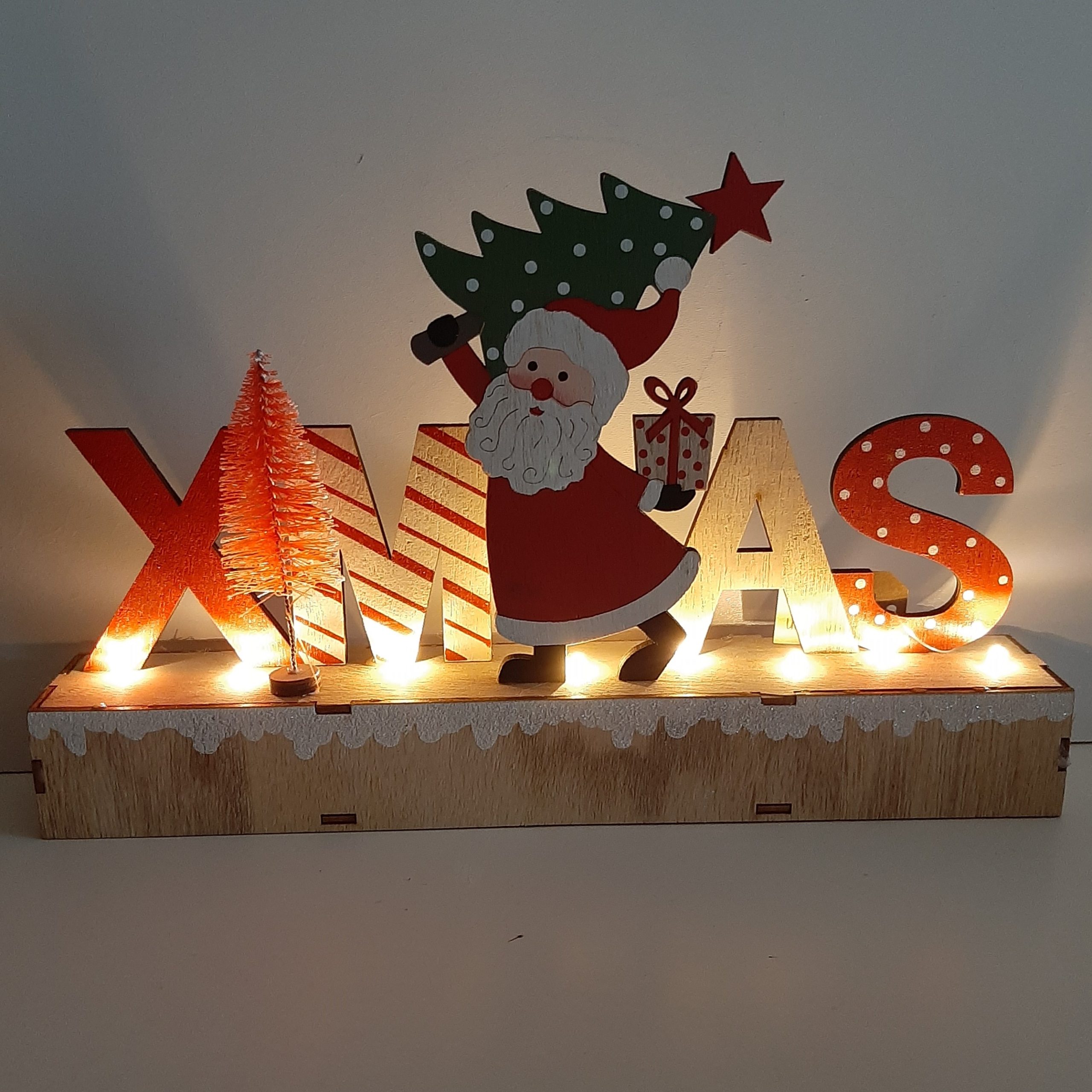 vangst Uitgang Zeeman Houten letters Xmas color - Kerst decoratie met led