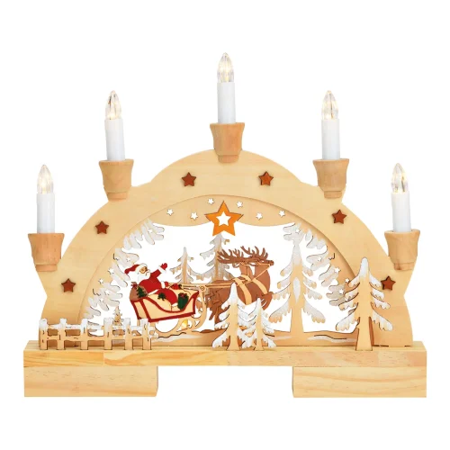 Decoratieboog kerst blank hout met kaarsen en arreslee