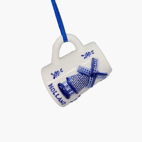 Kerstboom hanger beker met Hollandse molen Delftsblauw