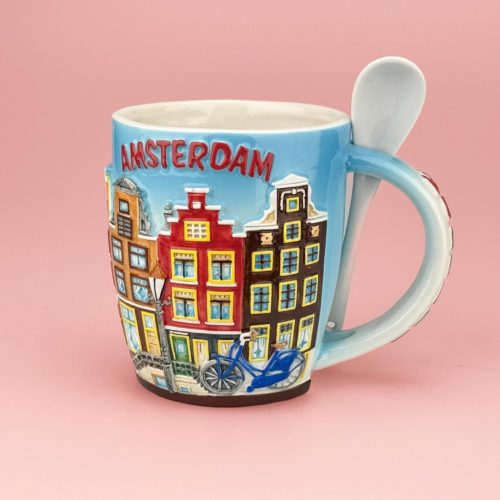 Mok met lepel keramiek huisjes 'zuiderzee' Amsterdam - multicolor