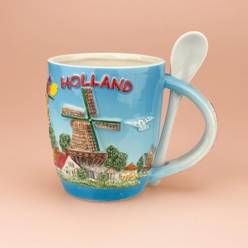 Mok met lepel keramiek 'zuiderzee' Holland - multicolor